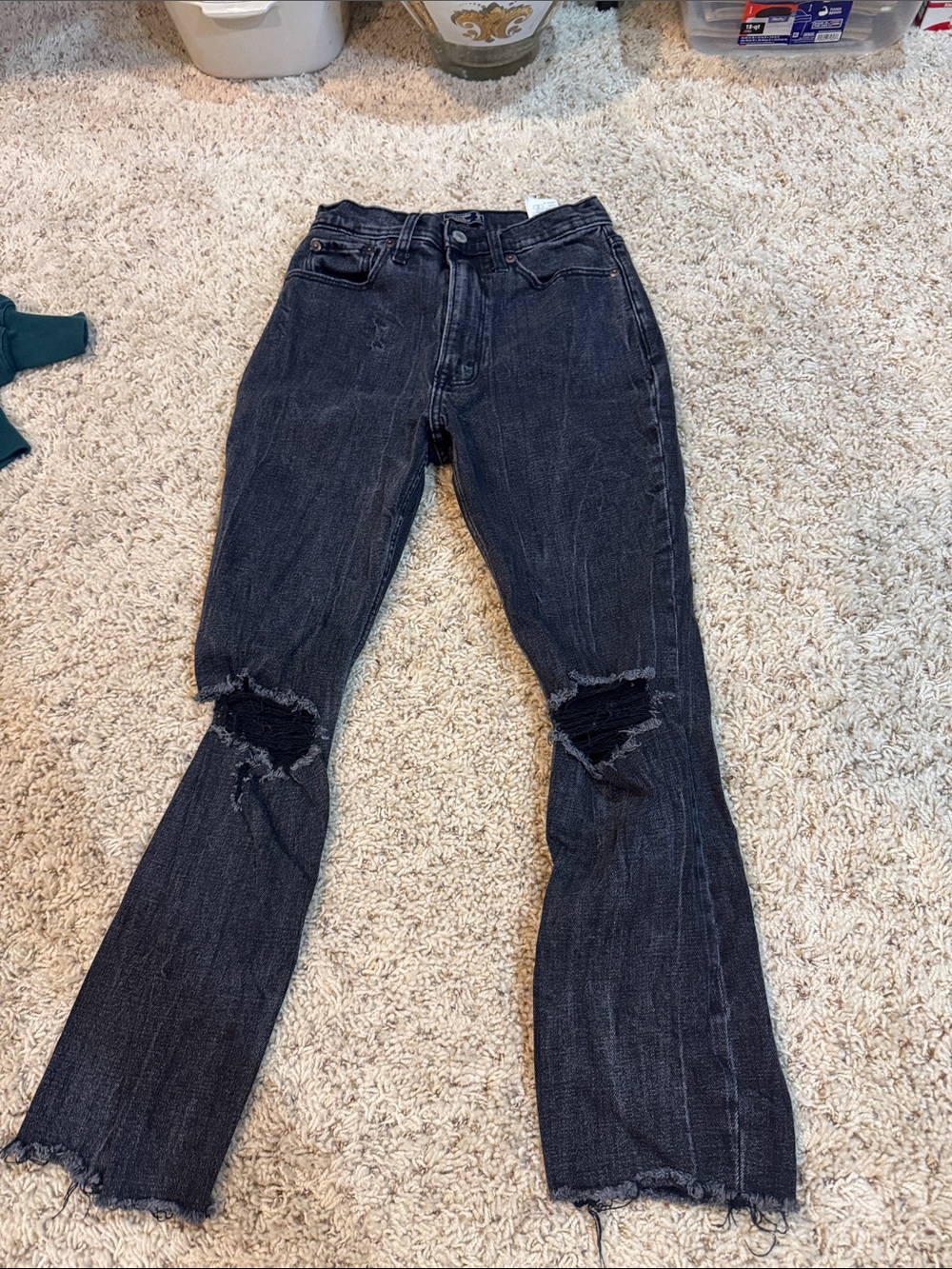 Abercrombie & Fitch Washed Black Skinny Jeans with Distressed Knees